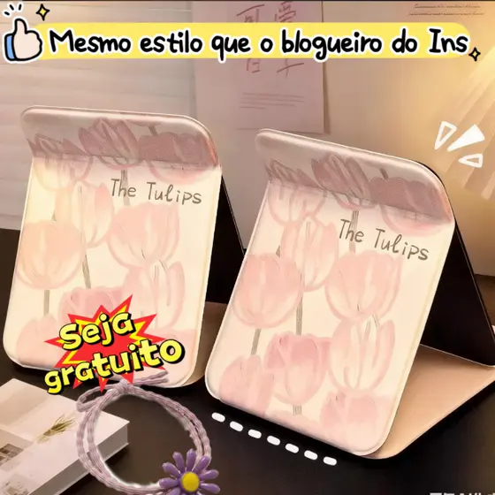 Espelho de Maquiagem PU Dobrável Alta Definição - Beleza e Estilo Influenciador do Ins