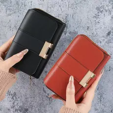 Carteira Feminina Zíper Porta Moedas e Porta Cartões Bolsa Casual De Couro PU Cartão De Armazenamento Es
