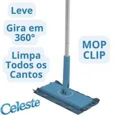 Mop Clip Celeste Cabo Gira 360 Limpeza Banheiro Cozinha Piso Quintal