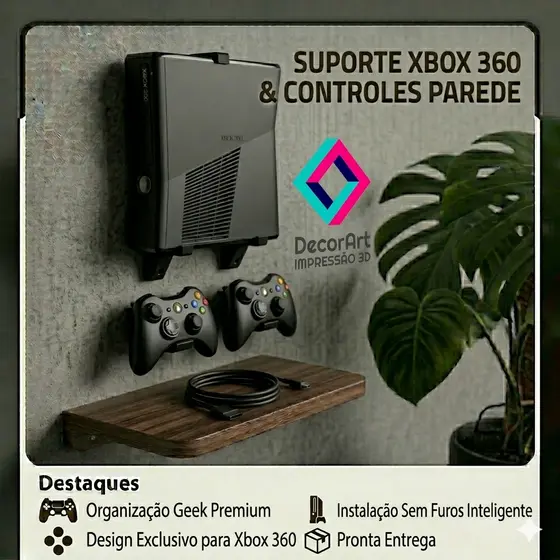 Suporte de Parede p/ Xbox 360 Super Slim, 360 Slim, 360 Fat