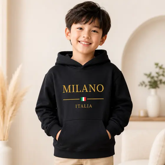 Moletom Infantil Estampado Italia Com Capuz Canguru Algodão Peluciado