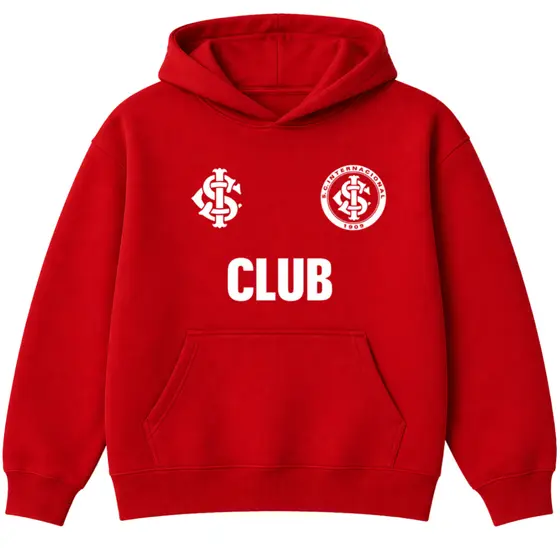Moletom Infantil Internacional Vermelho com Capuz e Bolso Canguru – Blusa de Frio Unissex
