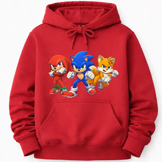 Moletom Infantil Sonic e Amigos – Casaco com Capuz Personagens Coloridos Inverno