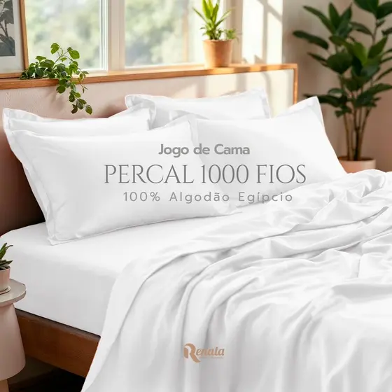 Jogo de Cama King Percal 1000 Fios 100% Algodão Egípcio Com Fronhas 50x90