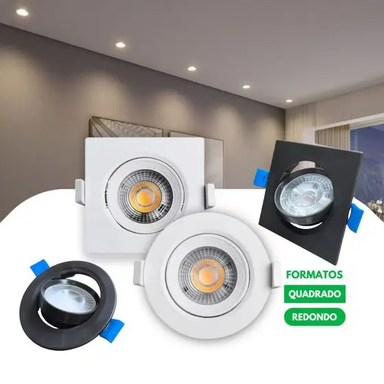 KIT 10/20 Luminária Led Spot 5w 7w10w Quadrado Redondo Embutir Branco Frio Neutro Quente Bivolt ULTRA
