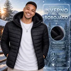 Jaqueta Peluciada Puffer Gominho com Capuz Removivel Masculina Forrada + Plus Size