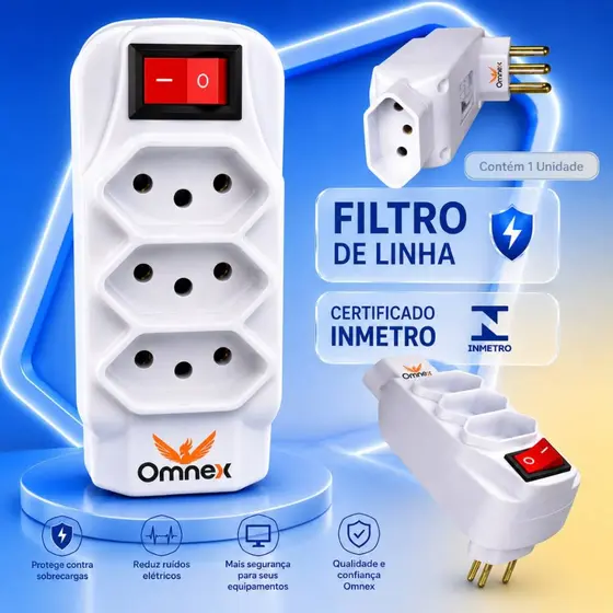 Filtro de Linha Benjamin Adaptador Tomada Bivolt Com Interruptor 110/220