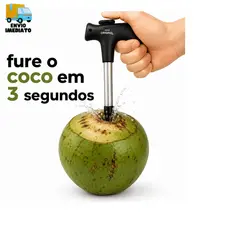 Abridor E Furador De Coco Em Aço Inox Manual Pratico Fácil Haste Removível 12 Cm