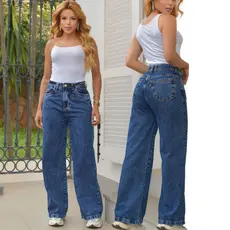 Calça Jeans Wide Leg Feminina Marmorizada Cintura Alta Jeans Premium Sem Lycra | Até Tam 48 | SKAPE JEANS WEAR