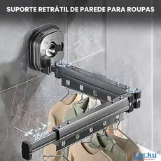 Cabideiro de Roupa Retrátil de Parede Varal Articulado Ventosa Suporte Retrátil 92cm  Rotação 360