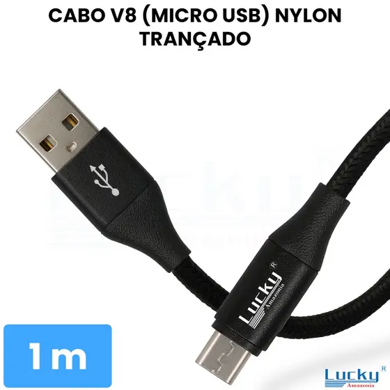 Cabo Micro USB V8 1m Resistente Nylon Trançado Carregador Rápido Controle PS4 Caixa de Som Android