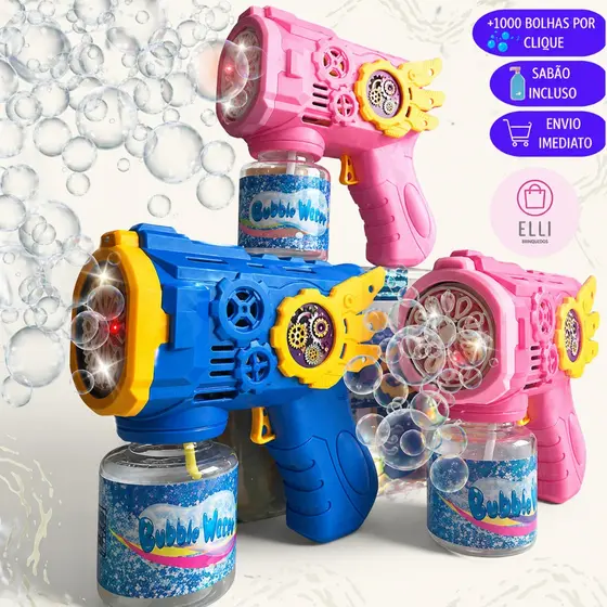 Lança Bolhas de Sabão com Luz Led Brinquedo Infantil Arminha de Bolha Diversão Crianças