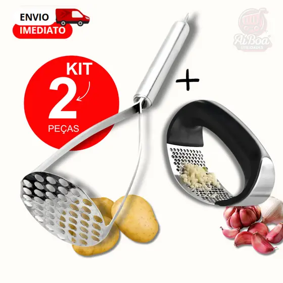 Amassador Espremedor Triturador Alho E Amassador de Batatas Aço Inox Esmagador Manual Cozinha Resistente Kits Variados