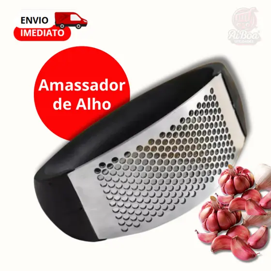 Kits Amassador Espremedor Triturador Alho Aço Inox Esmagador Manual Cozinha Resistente