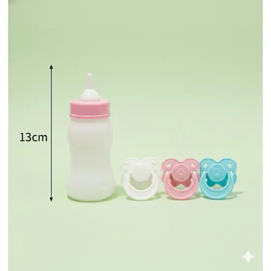 Mamadeira com 3 Chupetas Boneca Reborn Bico Palito | 1 chupeta rosa mini/ 1 chupeta mini azul + 1 brancaCoração