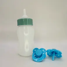 Mamadeira para  Boneca  verde  13cm com 2 Chupetas bico palito mini Azuis Kit Acessórios Infantil