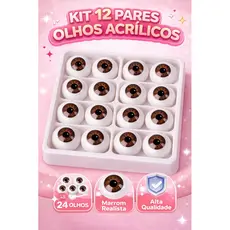 Olho para Boneca Reborn kit 12 Pares 22mm Acrílico Marrom Realista