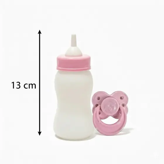 Mamadeira para boneca com Chupeta Rosa 13cm – Acessório para Boneca Bebê Reborn ou Brinquedo Infantil