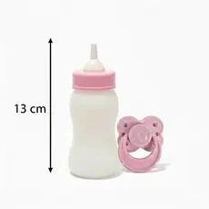 Mamadeira para boneca com Chupeta Rosa 13cm – Acessório para Boneca Bebê Reborn ou Brinquedo Infantil