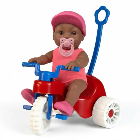 Boneca com Motoca Negra  ou Branca Acessórios Infantil Pequena Reborn