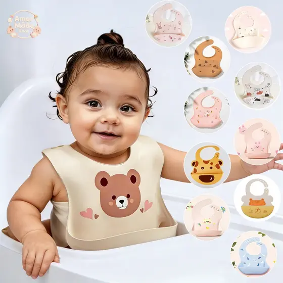 Babador Bandana Impermeável De Silicone Para Alimentação Bebê Com Pega Migalhas Ajustável Resistente E Durável Infantil
