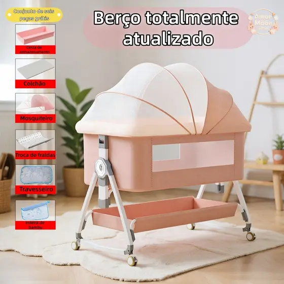 Berço Balanço Portátil Moises Mosqueteiro Infantil Trava de Segurança Regulável