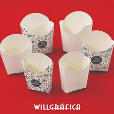 Caixa de Batata Frita Mini, Pequena e Grande - Branco Tríplex ou Kraft | Delivery Embalagem Porções