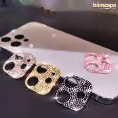 Luxury Metal Diamond Flash Camera Com Brilho Lens Protective Film Para iPhone 16 15 14 13 12 11 Pro Plus Max Mini M004