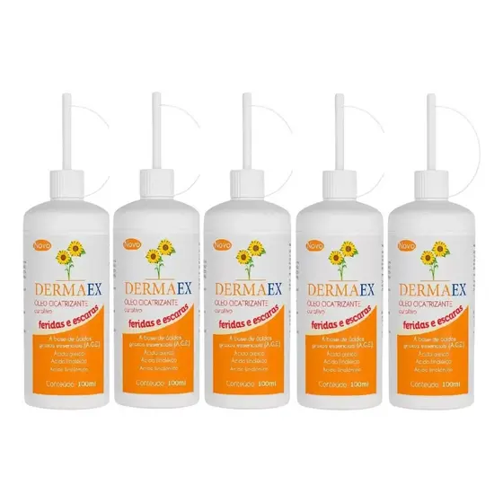 Kit 5x Óleo De Girassol Dermaex Age Escaras Feridas 100ml