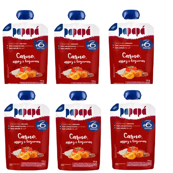 Kit 6x Papinha De Carne, Arroz E Legumes Papapá 120g