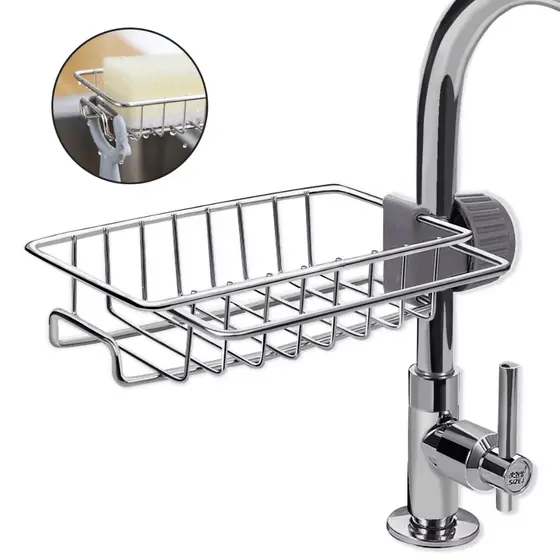 Suporte Inox Para Torneira Porta Detergente Sabão Esponja Para Pia Cozinha Aramado