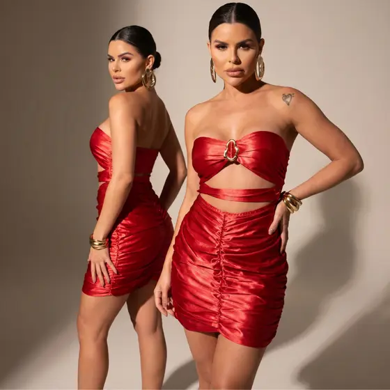 Vestido Curto Bojo Cetim Cutout Drapeado Sensual Balada Festa Tamanho M Envio Rápido