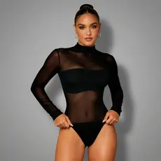 Body Feminino Tule Manga Longa Blusa Feminina Transparente Casual Festa Balada