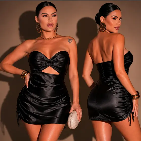 Vestido Curto Cetim Drapeado Elegante Balada Festa Tamanho M Envio Rápido