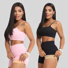 Conjunto Academia Short e Top Duplo Poliamida Corrida Roupa de Treino Feminina Zero Transparência