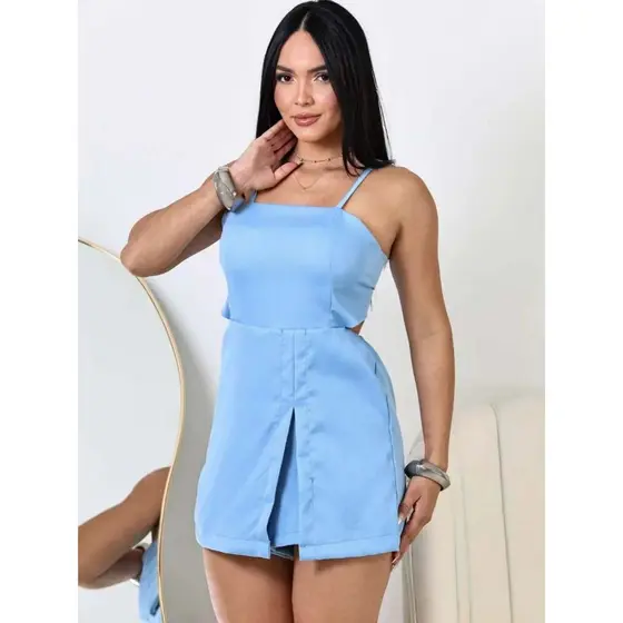 Macaquinho Feminino Alfaiataria Social Short Saia Com Bojo