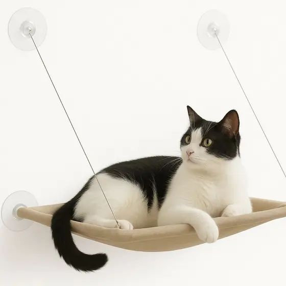 Cama Suspensa para Gato Caminha Ventosa Cola na Janela de Gatos Pet Ninho Gatificação Panorâmico