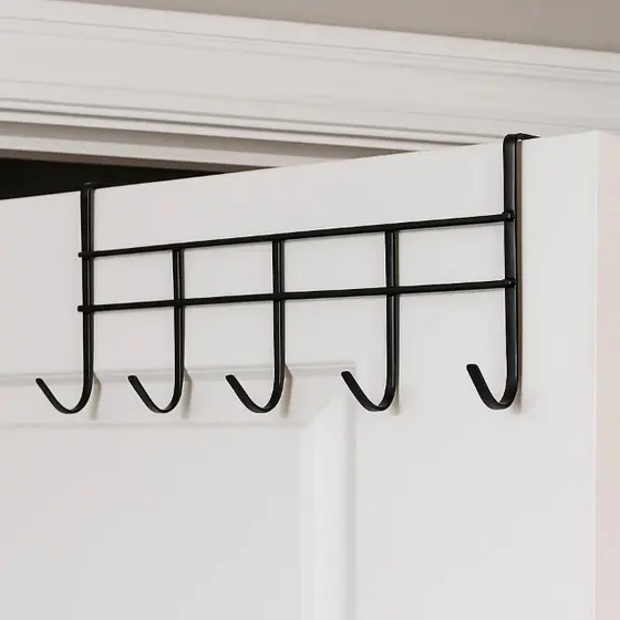 Cabideiro de Porta Organizador 6 Ganchos Multiuso Branco ou Preto