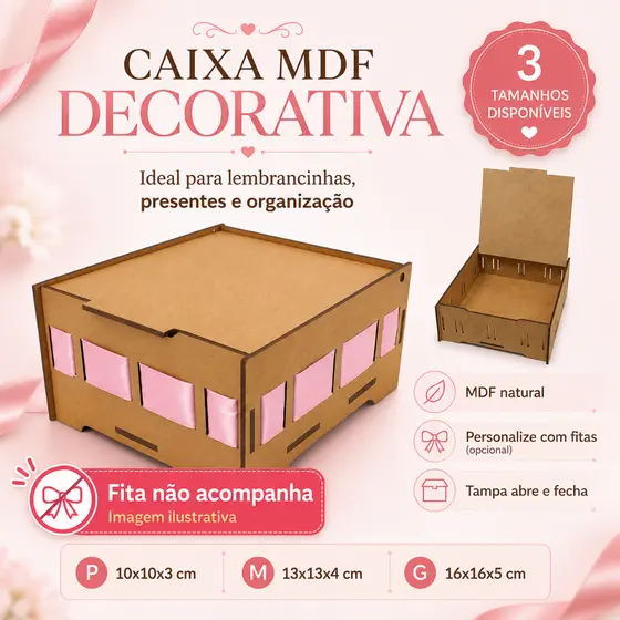 Kit 10-20 Caixas MDF Passa Fita Tampa Articulada Lembrancinhas Presentes 3 Tamanhos ALTO