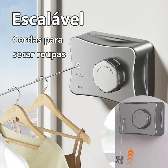 Varal Retrátil Parede Automático 1 Cordas Apartamento Cor Preto/cinza 20kg para