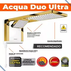 Chuveiro Lorenzetti Acqua Duo - Branco com Dourado Brilhante