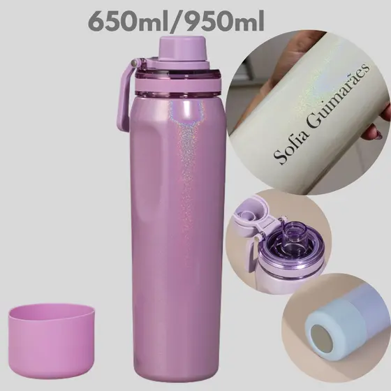 Garrafa Térmica 650ML 950ML Inox Premium Com Tampa Antivazamento Bico Rosqueável Bebida Quente Fria