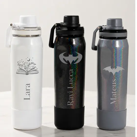 Garrafa Térmica Inox 650ml Personalizada a Laser Parede Dupla Antivazamento Capa protetora Mantem Gelada e Quente
