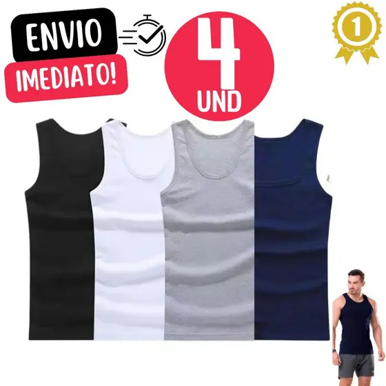 Jogo 4 Regata Canelada Premium Masculina Modelo Americano Ribana Canelada Algodão Com Elastano