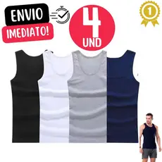 Jogo 4 Regata Canelada Premium Masculina Modelo Americano Ribana Canelada Algodão Com Elastano
