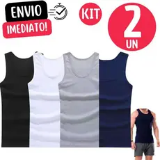 Jogo 2 Regata Premium Masculina Modelo Americano Ribana Canelada Algodão Com Elastano Premium