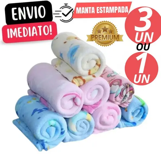 3 ou 1 Manta bebê Cobertor Mantinha Microfibra Estampada Para Maternidade 1 MT x 90 Cm