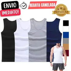 Regata Canelada Modelo Americano Masculina Básica Lisa Premium