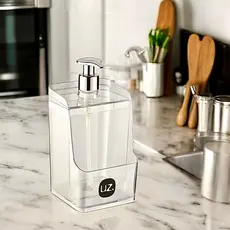 UZ Dispenser Porta Detergente e Esponja Bucha de Louça Slim Translúcido Transparente Acrílico Resistente Bico Cromado
