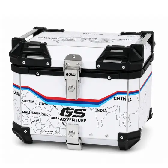 Baú Traseiro Moto 45L Alumínio Adventure GS IP68 Dupla Trava Universal Antifurto Premium